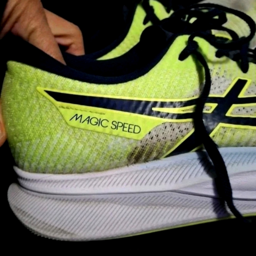 Asics Magic Speed Neon Green and Navy Athletic Shoes - Picture 9 of 13